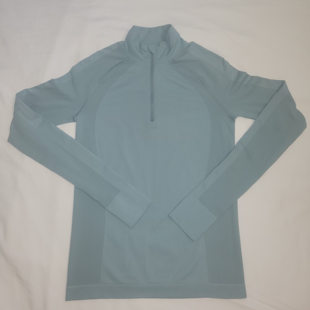 Sweaty Betty Athelete Seamless Light Blue Quarter-Zip Long-Sleeve Pullover